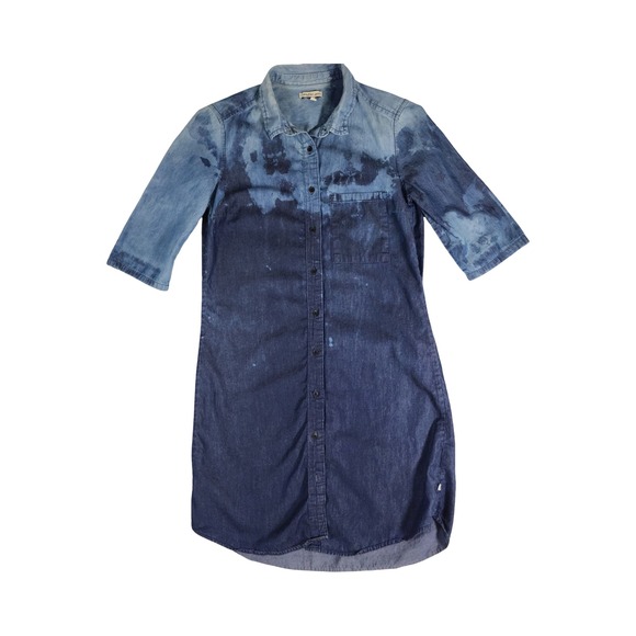 Calvin Klein Jeans Denim Shirt Dress Tie Dye Blue XS Button Front Midi‎ - Picture 3 of 11